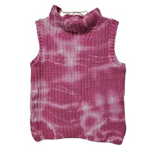 Anthropologie 525 America Sweater Women L Pink Tie Dye Mock Sleeveless Chunky